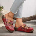 ZXRYXGS Premium Pu Leather Flowers Women Stylish Slippers Flat Wedges Sandals 2026 Round Toe Large Size Wearing Outside Slippers