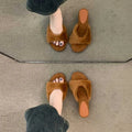 Women Slippers French Style Temperament Wedge Heeled Platform Slippers Winter Women Fluffy Furry Slippers Winter Cotton Slipper