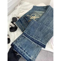 Retro Low-Waisted Jeans Female Autumn New embroidery Old Casual Fashion Temperament Slim Joker Bell Bottoms.