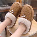 Fashion Pu Leather Platform Cotton Slippers Women Men 2026 Winter Soft Thick Sole Plush Home Slippers Thicken Warm Bread Slides