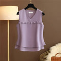 2026 Fashion Brand Summer Top Ladies Plus-size Loose Cover Belly Chiffon Shirt Sleeveless V-neck Temperament Small Shirt Blouse