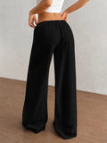 Women Pleated Fake-Drawstring Wide Leg Pants Elastic High Waist Loose Trousers Soft Breathable Casual Yoga Pants With Pockets