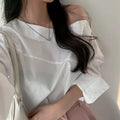 Women's Blouse Summer Long Sleeve Loose Fit Casual Women's White Shirt Top Asymmetrical Off Shoulder Female Skew Collar Blouses