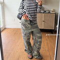Women Pants Women Y2K Camo Cargo Pants Low Rise Wide Leg Baggy Tactical Pants Camouflage Trousers Slouchy Long Pants with Pockets