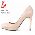 Women Platform Pumps PU Leather Concise Work Lady Shoes Spring Autumn Female Party Dress High Heels Black Red 11CM Stiletto Shoe