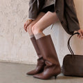 Women Leather Knee Boots Low Heels Winter Shoes for Sexy Woman Lady Autumn Dress Long Dress Boots Shoes for Women