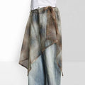 High Waist Lace Midi Skirt Side Slit Y2K Streetwear Lace Drawstring Skirt Harajuku See Through Lace Long Skirt Hip Scarf