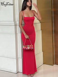 Hugcitar Summer Solid Sleeveless Backless Elegant Sexy Bodycon Y2K Maxi Prom Dress Women Clothes Birthday Party Casual Y2K