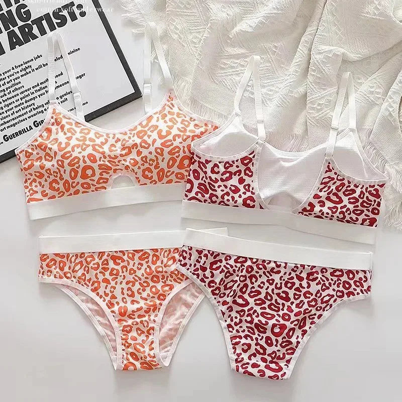3/6pcsSeamless Bra Set, Low Rise Underwear, Leopard Print Bra, Sexy Lingerie Set, V-Neck Sports Bra, Women'S Cotton Lingerie Set