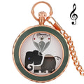 Stylish Playing Song Watch Men Women Quartz Pocket Watches with Swan Lake Music Elephant Dial Pendant Chain Clock Collectable