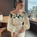 Summer Women Long Sleeve Off Shoulder Mesh Spliced Satin Embroidered Shirt Women Tops Shirts for Women Blusa Chifon Blouse C270