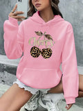 Pocket Hooded Hoodie Streetwear Leopard Cherry Print Long Sleeve Sweatshirt Clothing Hoody Autumn Winter Hoodies Clothes Ladies