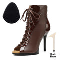 Women Sexy Thin High Heel Dance Shoes Party Ballroom Pole Jazz Lace Up Platform Dancing Boots Short Tube Heels 9.5/11cm Booties