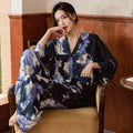 2026 New Fashion Women Ice Silk Thin Pajamas Long Sleeve Suit Satin Chiffon Home Clothes Sleepwear