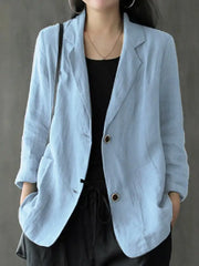 Women Blazer ZANZEA Women Lapel Neck Long Sleeve Blazer Autumn Vintage Casual Solid Cotton Blazer Elegant Cardigan Thin Coats Work Suits