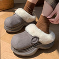 Chunky Bottom Furry Fur Home Slippers for Women Warm Plush Soft Sole Bedroom Slippers 2026 Winter No Slip Closed Toe Shoes Women
