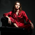 Women Silk Pajamas Set 6A Factory Brand 100% Mulberry Silk Pajamas Women Set Summer Autumn Spring Winter Long-sleeved Two-piece Set Silk Sleepwear Gray
