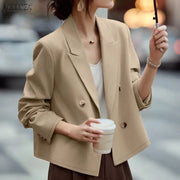 ZANZEA Woman Elegant Short Blazer Peak Lapel Long Sleeve Double-Breast Solid Color Casual Jackets Spring Office Wear Outerwear
