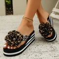 2026 New Summer Women Comfortable Sexy Leopard Flowers Soft Wedges Slippers Casual Beach Shoes New Flower Women's Sandals
