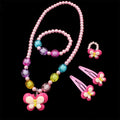1 Set Charming Handcrafted Beaded Jewelry Set for Girls Necklace, Bracelet, Ring & Butterfly Hair Clip Perfect Princess Gift