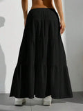 Women's Long Skirts European and American Cross-Border New Style Wish Spring and Summer Women's Skirts, Tie-Strap Spliced Flared Skirts, Loose Long