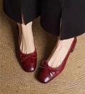 Fashionable French-style retro bow soft leather high-heeled shoes for women Spring 2026 squaretoe chunky heel sandals Size 35-42