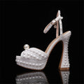 Women Shoes Luxury Wedding Sandals Maogu Women Sandals Fashion High Quality Wedding Shoes Women New Pearls Studs Luxury Peep Toe High Heels Buckle Woman Sandal 43
