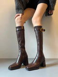 7CM Super High Heels Women Knee Length Boots Autumn Winter Lady Shoes Coarse Heel Casual Tall Boots Fashion Black Knight Boots