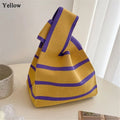 Reusable Knitted Stripe Wrist Bag Woven Handbag Stripe Female Shopping Bags Large-capacity Knitted Bucket Bag Women Tote Bags