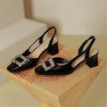 2024 New Luxury Women High Heel Sandals Patent Leather/Satin Surface Breathable Thick Heel Shoe Ladies Wedding Party Dress Shoes