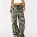 Women Pants Women Y2K Camo Cargo Pants Low Rise Wide Leg Baggy Tactical Pants Camouflage Trousers Slouchy Long Pants with Pockets