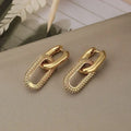 Gold Color Dangle Earrings with Shiny Zircon Decor Elegant Minimalist Double Loop Design Hoop Earrings Jewelry Gift for Women