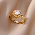 Women Stainless Steel Rings For Luxury Zircon Geometric Rings For Women Stainless Steel Gold Color Open Ring Trendy Wedding Party Aesthetic Jewerly Gift Femme
