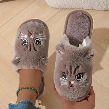 Womens Fuzzy Cat Slippers Winter Warm Cozy Indoor House Shoes With Soft Non Slip EVA Sole Cute Animal Design For Home Use
