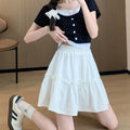 Korean Chic Y2K Sweet Girl's White Princess Mini Skirt Ballet-style Tiered Skirt Elastic High Waist Cake Skirt Shorts All-match