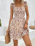 Women's Printed Hollow out Hem Ruffle Trim Dress Casual Beach Vacation Outfit Floral Summer Dress Evening Dresses 2026
