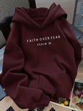 Women Oversized Pullover Hoodie Autumn Winter, Faith Over Fear Letter Print Hooded Sweatshirt, Loose Casual Long Sleeve