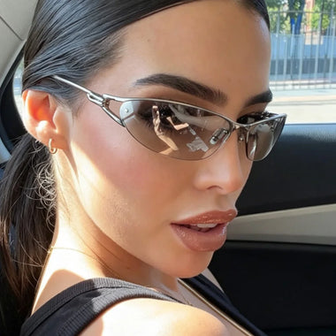 Women Sunglasses New Y2K Girl Technology Fashion Sunglasses Metal Cat-eye Sun Glasses for Women Trendy Brand Men Outdoor Travel Eyewear