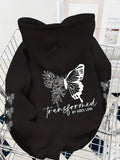 Butterfly series printed pattern plush hooded sweatshirt with fashionable style suitable for autumn and winter seasons Unisex