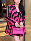 Rose Red Zebra Stripes Loose Blazers for Women Y2K European Designer Jacket Fashion Party Formal Aesthetic Coat Spring Casual