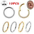 Titanium Nose Piercing 1/10Pcs F136 Titanium 16G/18G CZ Wholesale Side Prong Set Half Circle Cubic Zircon 6/8/10/12mm Hoops Nose Cilcker Conch Piercing
