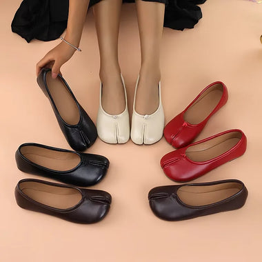 Women's Split-Toe Tabi Flats, Soft Leather Slip-On Ballet Shoes, Comfortable Casual Daily Wear Flat Shoes for Ladies 2026 New