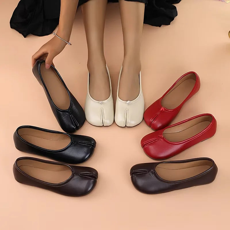 Women's Split-Toe Tabi Flats, Soft Leather Slip-On Ballet Shoes, Comfortable Casual Daily Wear Flat Shoes for Ladies 2026 New