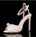 Women Shoes Luxury Wedding Sandals Maogu Women Sandals Fashion High Quality Wedding Shoes Women New Pearls Studs Luxury Peep Toe High Heels Buckle Woman Sandal 43