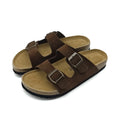 Men Women Genuine Suede Slide Sandals, Birken Style Cork Footbed Arch Support Adjustable Buckle Non-Slip Casual Summer Slides