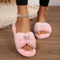 Pink Glitter Butterfly Fluffy Furry Slides Women Winter 2026 Luxury Warm Fur Indoor Slippers Soft Plush Flat Heel Cotton Shoes