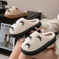 Fashion Women's Bow Slippers Winter Indoor Home Warm Non-Slip EVA Thick Bottom Couples Shoes Plush Soft Sole House Slides