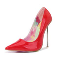 Sexy Steel Pipe Dance Red Black Shoes For Woman 12cm Metal High Thin Heels Pointed Toe Stiletto Wedding Patent Leather Pumps