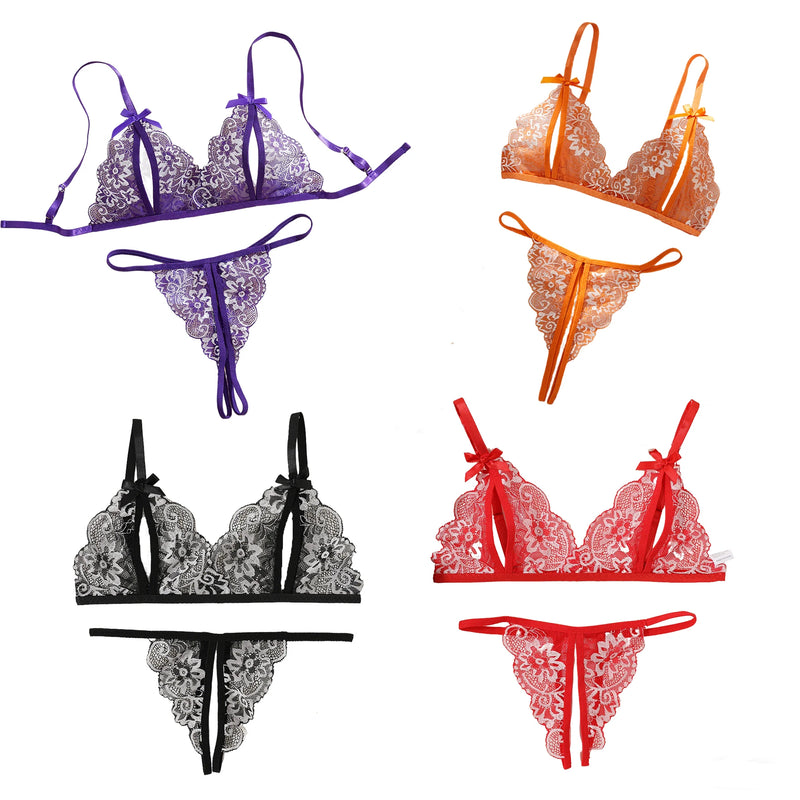 Elegant Floral Lace Lingerie Set With Choker Women Intimates Underwire Bra And Thongs Lady Underwear Set Back Closure Hollow Bra