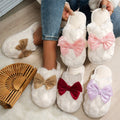 Korean Purple Silk Bowknot Home Cotton Shoes 2026 Winter Thicken Warm Long Plush Indoor Slippers Women's Light Anti Slip Slides
